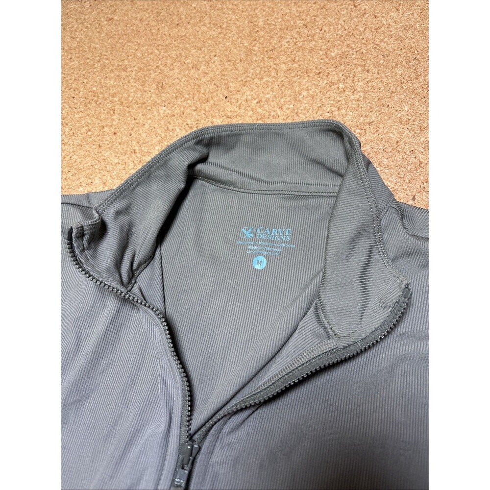 Carve Designs Lake Sunshirt Size M Women Gray Full Zip Stand Collar Pocket F2 - Picture 3 of 6